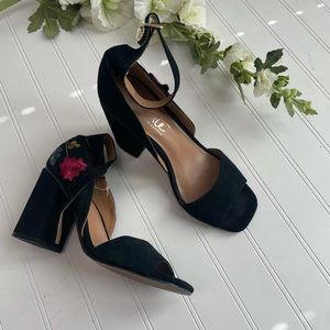 Nanette Lepore heels martina block heel black floral women’s 7 m FALL